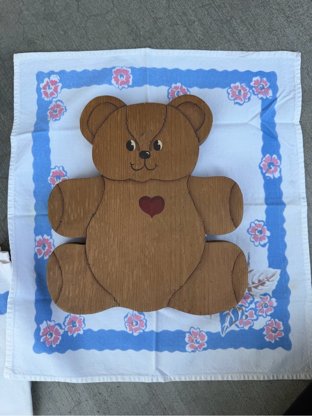 Vintage Handpainted Wooden Teddy Bear Decor‎